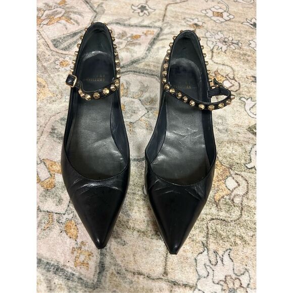 STUART WEITZMAN GOLD STUD KITTEN HEEL BLACK PUMPS - Picture 1 of 12